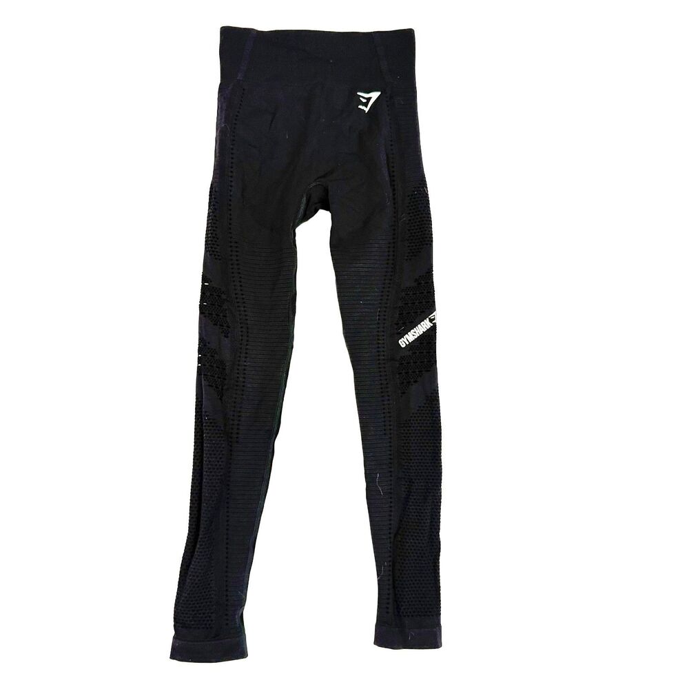 GYMSHARK Flawless Knit Tights S Black Stretch Perforated Cutouts Athletic EUC A1